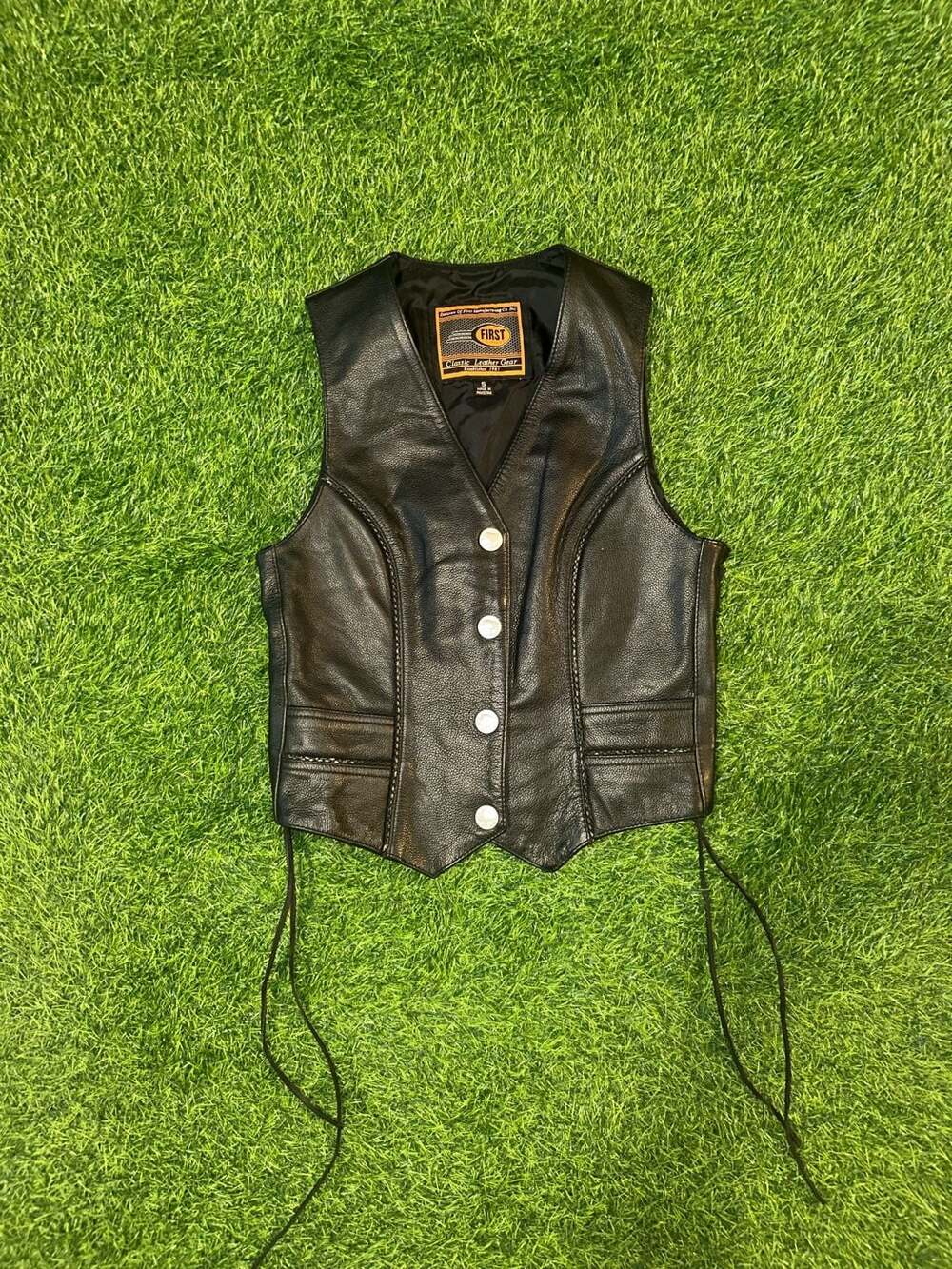 First Classics Leather Vest Buffalo Nickel Size S Black Motorcycle